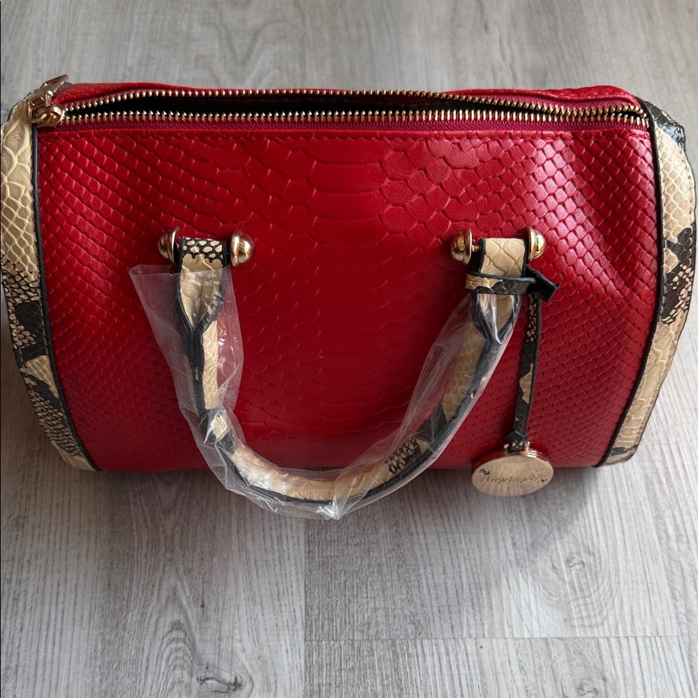 Elegant Red and Tan Satchel